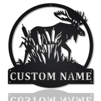 Personalized Moose with Cattails Monogram Metal Sign | Custom Moose with Cattails Metal Sign | Moose Gifts - Thegiftio