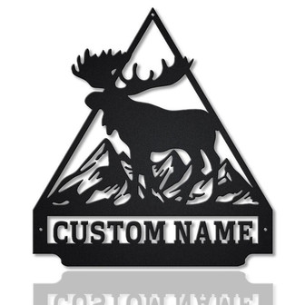 Personalized Moose Triangle Metal Sign Art | Custom Moose Triangle Metal Wall Art | Housewarming Outdoor Metal Sign - Thegiftio
