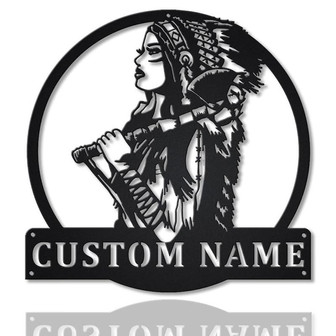 Personalized Native American Warrior Girl Metal Sign Art , Custom Native American Metal Sign , Warrior Girl Sign Decoration For Living Room - Thegiftio UK