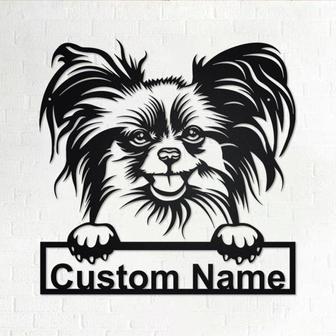 Personalized Papillon Dog Cut Metal Sign, Dog Lover Custom Name Metal Wall Art, Laser Cut Metal Signs Papillon Dog - Thegiftio UK