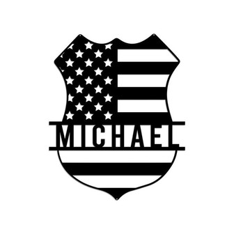 Personalized Police Badge American Flag Metal Wall Art, Thin Blue Line Sign, US Police Officer Gift, Sheriff Badge, Father Day Gift - Thegiftio UK
