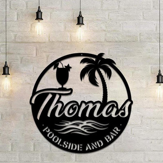 Personalized Poolside and Bar Metal Wall, Custom Family Name Poolside Paradise Metal Wall, Metal Swimming Pool Sign - Thegiftio UK