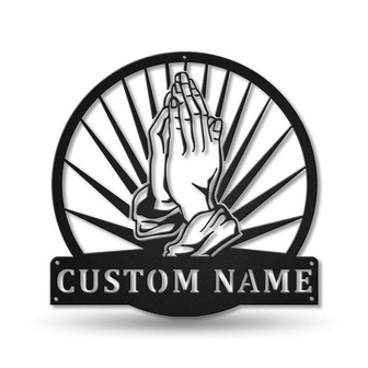 Personalized Prayer Hands Monogram Metal Sign Art , Custom Prayer Hands Metal Sign, Faith Lover Sign Decoration For Living Room - Thegiftio UK