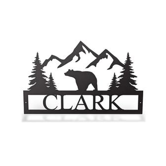 Personalized Rustic Name With Mountain And Bear Metal Sign - Thegiftio UK