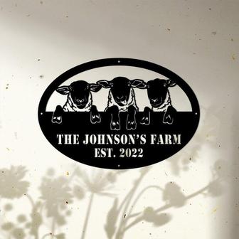 Personalized Sheep Farm Metal Sign, Lamp Farmhouse Decor, Family Name Sign, Metal Garden Sign, Farmer Gift, Farm Metal Art, Metal Farm Sign - Thegiftio UK