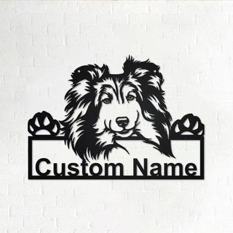 Personalized Shetland Sheepdog Cut Metal Sign, Dog Lover Custom Name Metal Wall Art, Laser Cut Metal Signs - Thegiftio UK
