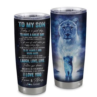 Personalized To My Son Lion From Mom Mother Stainless Steel Tumbler Cup Every Day Laugh Love Live Son Birthday Graduation Christmas Travel Mug - Thegiftio UK