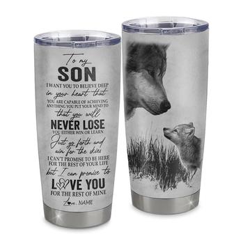 Personalized To My Son From Mom Dad Father Stainless Steel Tumbler Cup You Will Never Lose Wolf Son Birthday Graduation Christmas Travel Mug - Thegiftio UK