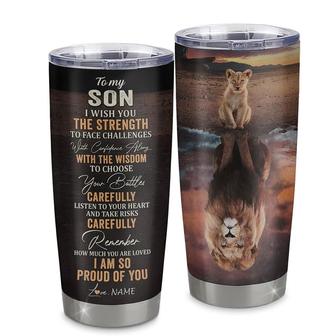 Personalized To My Son From Mom Dad Mother Stainless Steel Tumbler Cup I Wish You The Strength Lion Son Birthday Graduation Christmas Travel Mug - Thegiftio UK