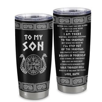 Personalized To My Son Viking Stainless Steel Tumbler Cup Never Feel You Are Alone Odin Scandinavian Norse Runes Son Birthday Christmas Christmas Travel Mug - Thegiftio UK