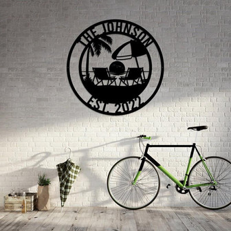 Personalized Sunset Beach Scene Metal Wall Art, Outdoor Coastal Decor Lake House Decor - Thegiftio