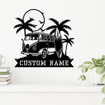 Personalized Surfing Van Metal Sign, Vintage Summer, Palm Tree Surfing Beach Decor, Surf Board Metal wall art - Thegiftio UK