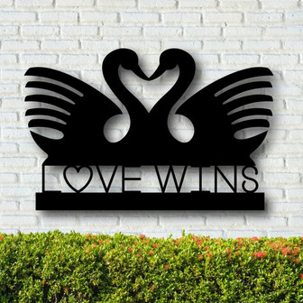 Personalized Swan Metal Sign,Love Wins,Metal Wall art,Metal Home Decor - Thegiftio UK