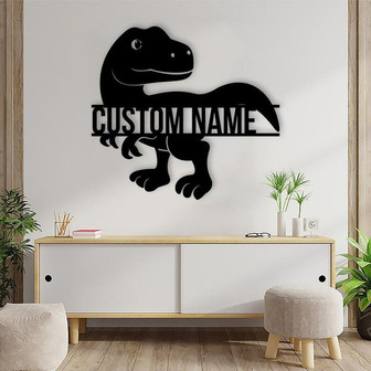 Personalized T-Rex Dinosaur Metal Sign, Funny Dino Skeleton, Kid Room Decor - Thegiftio