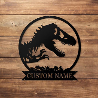 Personalized T-Rex Dinosaur Metal Sign, Funny Dino Skeleton Metal Wall Art, Kid Room Decor - Thegiftio UK