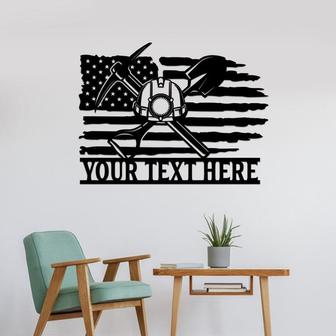 Personalized US Flag Coal Miner Metal Wall Art, Custom Miner Name Sign - Thegiftio UK