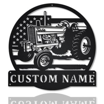 Personalized USA Farm Tractor Metal Sign Art | Custom USA Farm Tractor Monogram Metal Sign | Farmer Gift - Thegiftio UK