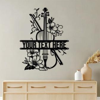 Personalized Violin Floral Metal Wall Art, Musical Metal Sign, Violin Wall Decor, Gift For Musician, Metal Decor Music Time, Living Room Decor - Thegiftio