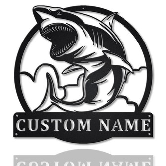 Personalized White Shark Monogram Metal Sign | Custom White Shark Metal Sign | Birthday Gift | Shark Sign - Thegiftio