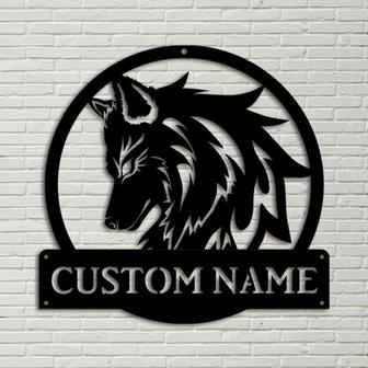 Personalized Wolf Monogram Metal Sign Art, Custom Wolf Monogram Metal Sign, Wolf Monogram Gifts Funny, Animal Gift, Animal Custom - Thegiftio UK