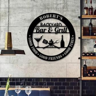 Personalized Backyard Bar & Grill Metal Wall, Custom Kitchen Metal Sign, BBQ Outside Wall Decor, Patio Porch Sign - Thegiftio UK