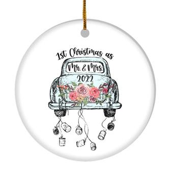 Red Flower in Car First Christmas as Mr & Mrs Ornament Couple 2022 First Wedding Decoration Christmas Tree Ornament - Thegiftio UK