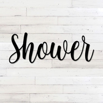 Shower Metal Word Art Kembara Script Word Art Indoor Outdoor Shower Metal Sign Metal Wall Art Farmhouse Decor Shower Word Art - Thegiftio