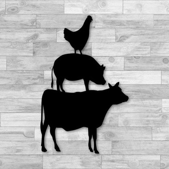 Stacked Farm Animal Metal Sign Farmhouse Wall Decoration Cow Pig Chicken Sign - Thegiftio