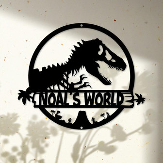 T-Rex Dinosaur Metal Wall Art, Personalized T-Rex Metal Sign, Kids Room Decoration, Dino Lover Gift For Children - Thegiftio