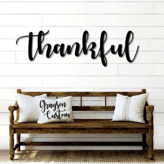 Thankful Script Word Sign Rustic Metal Thankful Sign Housewarming Gift Farmhouse Decor Custom Holiday Decor Word Art - Thegiftio UK