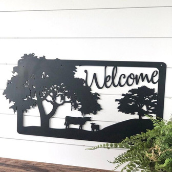 Welcome Farmhouse Metal Sign Oak Trees And Cows Cow Calf Pair Sign Ranch Sign Metal Farm Home Decor Sign Farm Life Metal Sign - Thegiftio UK