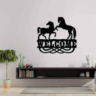Welcome Horse Metal Sign, Horse Design Metal Wall Art, Modern Home Decor For Horse Lovers - Thegiftio UK