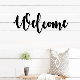 Welcome Metal Word Artautumn Script Word Art Indoor Outdoor Welcome Metal Sign Metal Wall Art Farmhouse Decor Welcome Word Art - Thegiftio