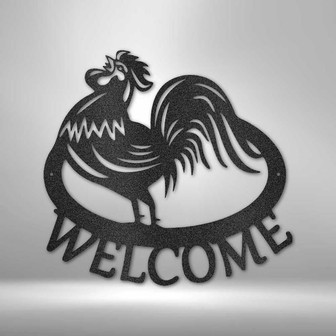 Welcome Rooster Metal Wall Art Sign Farm House Themed Metal Wall Art Welcome Metal Wall Plaque - Thegiftio