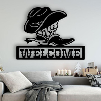 Western Metal Welcome Sign Front Door Decor - Thegiftio