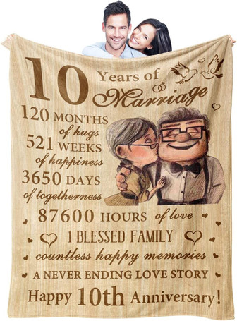10th Anniversary Gifts Blanket, 10 Year Anniversary Wedding Gifts for Him Her Couples, 10 Year Anniversary Decorations Blanket - Thegiftio UK