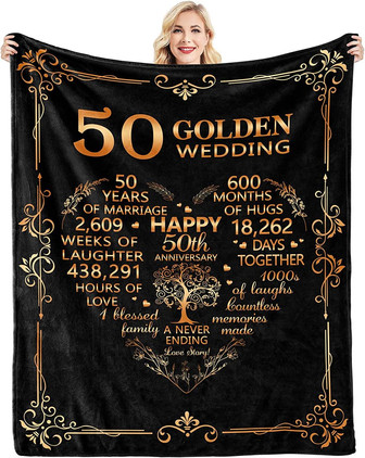 50th Gold Wedding Anniversary Gifts Blanket for Bedding Sofa and Travel Gift and Present for Husband Wife Dad Mom Grandparents - Thegiftio UK