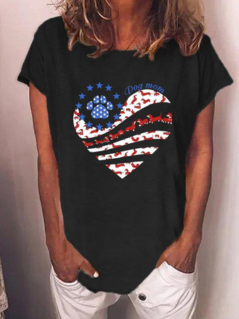 Funny Dog Mom Heart For Dog Lover Flag Crew Neck Sweet Short Sleeve T-shirt - Thegiftio UK