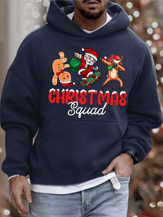 Men Merry Christmas Santa Claus Text Letters Hoodie Loose Casual Hooded Sweatshirt Men's Hoodie - Thegiftio UK