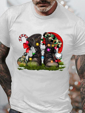 Men's Christmas Military Boots Funny Graphic Print Text Letters Casual T-shirt - Thegiftio UK