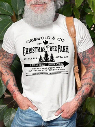 Men's Christmas Tree Farm Funny Graphic Print Casual Loose T-shirt - Thegiftio UK