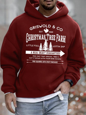 Men's Christmas Tree Farm Funny Graphic Print Hoodie Text Letters Casual Hooded Sweatshirt Men's Hoodie - Thegiftio UK