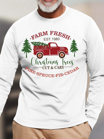 Men’s Farm Fresh Christmas Trees Cut And Cary Casual Top Long Sleeve Shirt - Thegiftio UK