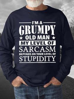 Men's I Am Grumpy Old Man Funny Graphics Print -blend Text Letters Crew Neck Casual Sweatshirt - Seseable