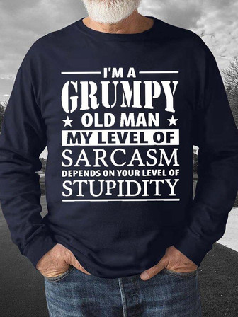 Men's I Am Grumpy Old Man Funny Graphics Print -blend Text Letters Crew Neck Casual Sweatshirt - Thegiftio UK
