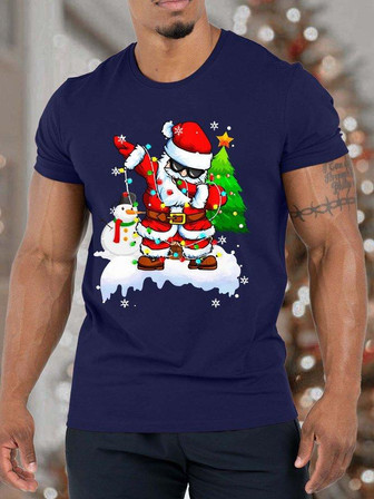 Men’s Merry Christmas Santa Claus Dance Christmas Crew Neck Casual T-shirt - Thegiftio UK
