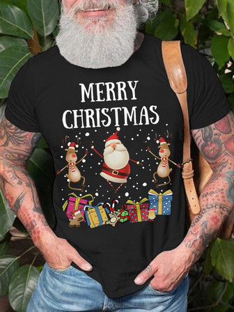 Men's Merry Christmas Santa Funny Graphic Print Loose Casual T-shirt - Thegiftio UK