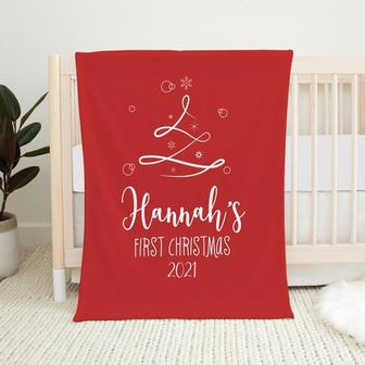 Baby's First Christmas Blanket, Personalized Christmas Baby Blanket Red, 1st Christmas Baby Gifts - Thegiftio UK