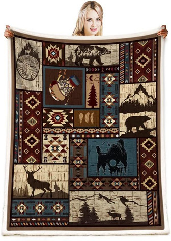 Blanket Rustic Southwestern American Native Blanket,Navajo Blanket,Mexican Blanket, Indian Blanket,Bear and Deer Blanket - Thegiftio UK