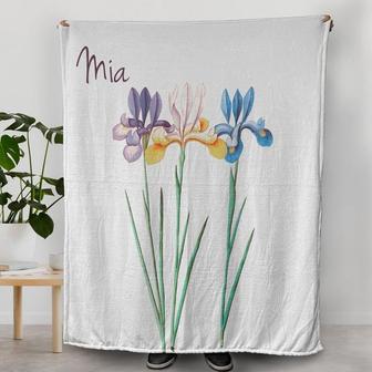 Blankets for Her, Custom Name Blankets, Personalized Irises Floral Decor, Cozy Blanket for Girlfriend, Gifts from Boyfriend for Anniversary - Thegiftio UK